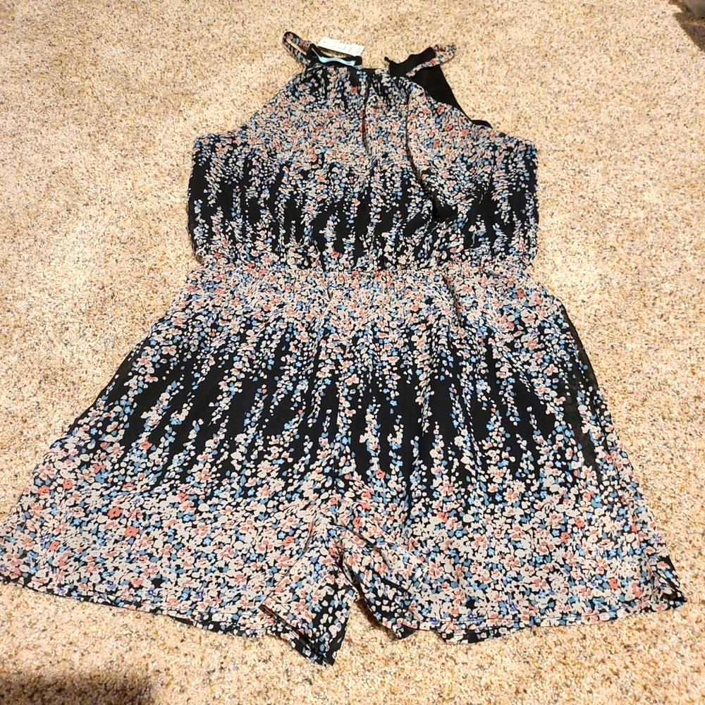 Maurice's Summer Flowered Romper. Size Medium. Black with multiple colors.